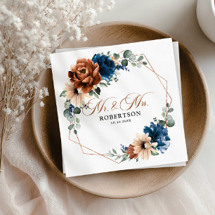 Terracotta Navy Blue Greenery Geometric Wedding Servet