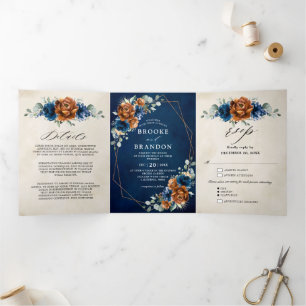 Terracotta Navy Blue Greenery Geometric Wedding Tr Drieluik Programma