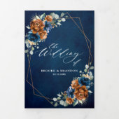 Terracotta Navy Blue Greenery Geometric Wedding Tr Drieluik Programma (Cover)