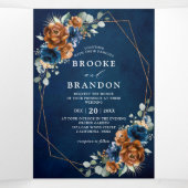 Terracotta Navy Blue Greenery Geometric Wedding Tr Drieluik Programma (Binnenkant midden)