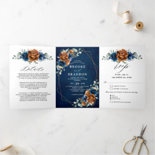 Terracotta Navy Blue Greenery Geometric Wedding Tr Drieluik Programma