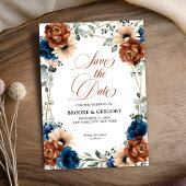 Terracotta Navy Blue Greenery Save the date