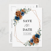 Terracotta Navy Blue Greenery Save the Date Briefkaart (Voorkant / Achterkant)
