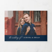 Terracotta Navy Blue Pampas Grass Rustic Wedding Drieluik Aankondiging (Cover)