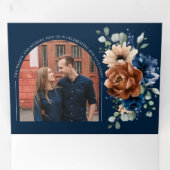 Terracotta Navy Blue Pampas Grass Rustic Wedding Drieluik Aankondiging (Binnenzijde eerst)