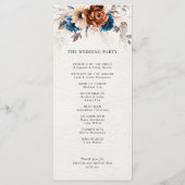 Terracotta Navy Blue Pampas Grass Rustic Wedding Programma (Achterkant)