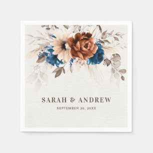 Terracotta Navy Blue Pampas Grass Rustic Wedding Servet