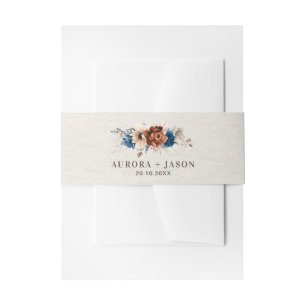 Terracotta Navy Blue Pampas Grass Rustic Wedding Uitnodigingen Wikkel