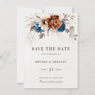 Terracotta Navy Blue Pampas Grass Save the date