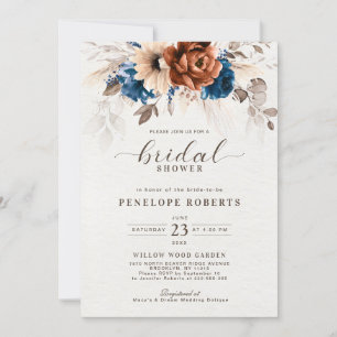 Terracotta Navy Blue Pampas Grass Vrijgezellenfees Kaart