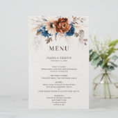 Terracotta Navy Blue Pampas Grass Wedding Menu (Staand voorkant)