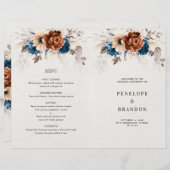 Terracotta Navy Blue Pampas Grass Wedding Programm (Voorkant / Achterkant)