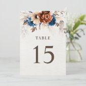 Terracotta Navy Blue Rustic Tafelnummerkaart Kaart (Staand voorkant)