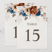 Terracotta Navy Blue Rustic Tafelnummerkaart Kaart (Voorkant / Achterkant)