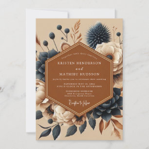 Terracotta Navy Boho Bruiloft Kaart