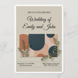 Terracotta Navy Greenery Wedding Invitation Kaart