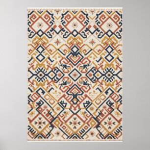 Terracotta Navy Kilim Geometrisch Patroon Poster
