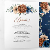 Terracotta Navyblauw Groene Geometrische Trouw Tr Drieluik Aankondiging (Binnenzijde eerst)