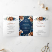 Terracotta Navyblauw Groene Geometrische Trouw Tr Drieluik Aankondiging (Binnen)