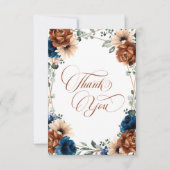 Terracotta Navyblauw Groenery Foto Bruiloft Bedankkaart (Voorkant)