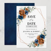 Terracotta Navyblauw Groenery Geometrische Trouwsa Save The Date (Voorkant / Achterkant)
