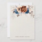 Terracotta Navyblauw Pampasgras Botanisch Trouwen Kaart (Achterkant)