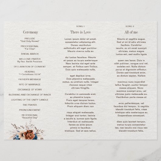 Terracotta Navyblauw Pampasgras Trouwprogramma (Achterkant)