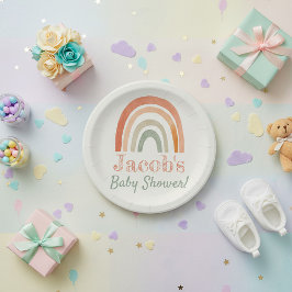 Terracotta neutraal regenboog baby shower papieren bordje