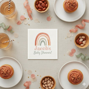 Terracotta neutraal regenboog baby shower servet