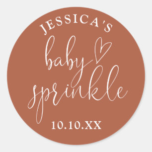 Terracotta Neutrale Baby Strooifeest Favor Ronde Sticker