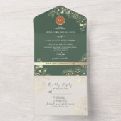 Terracotta & Olijfgroen  Bloemen Huwelijk All In One Uitnodiging (Binnen)