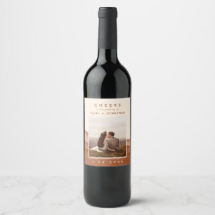 Terracotta Ombre Boho Wedding Photo Wine Label Wijn Etiket