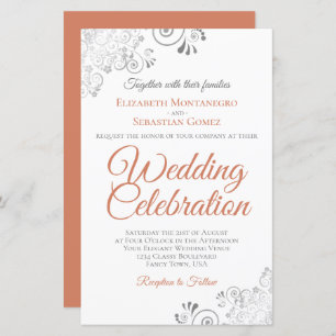 Terracotta on White BUDGET Wedding Invite Large