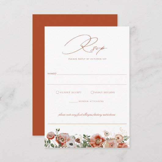 Terracotta Orange Automne Mariage Floral RSVP (Devant / Derrière)