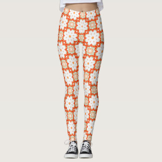 Terracotta Orange & Sage Green Geometric Floral Le Leggings