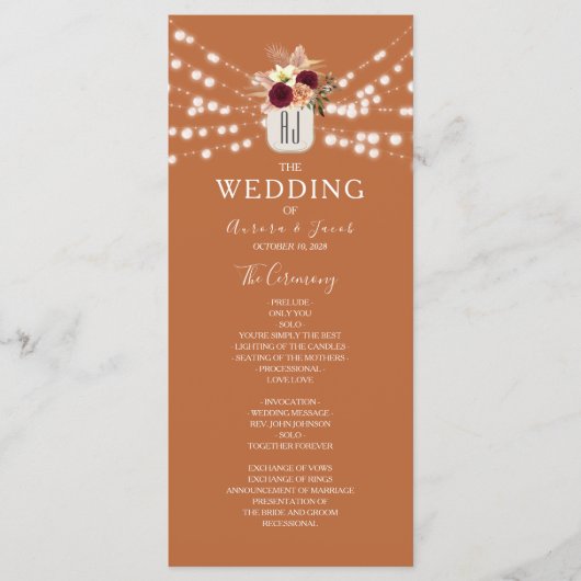 Terracotta Orange Wedding Programme (Devant)