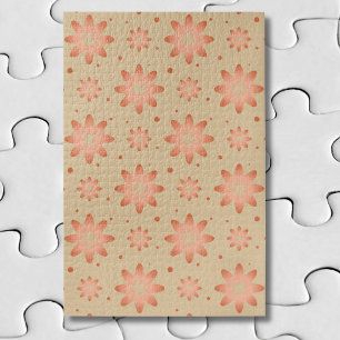 Terracotta oranje en zandbeige delicate madeliefje legpuzzel