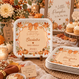 Terracotta Oranje Herfst Pompoen Baby Shower Papieren Bordje