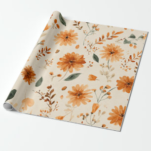 Terracotta Oranje Perzik Wilde Bloem Vrouwelijk Bo Cadeaupapier