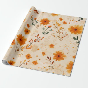 Terracotta Oranje Perzik Wilde Bloem Vrouwelijk Bo Cadeaupapier