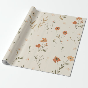 Terracotta Oranje Perzik Wilde Bloem Vrouwelijke B Cadeaupapier