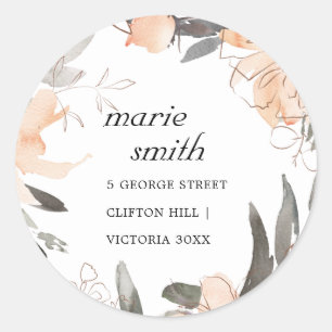 TERRACOTTA ORANJE WATERVERF FLORAAL ADRES RONDE STICKER