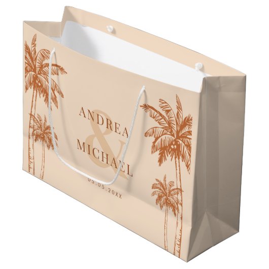 Terracotta Palm Trees & Ampersand Beach Bruiloft Groot Cadeauzakje (Voorkant Gekanteld)