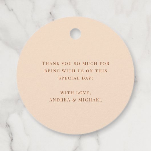 Terracotta Palm Trees Ampersand Dank je bruiloft Bedankjes Labels (Achterkant)