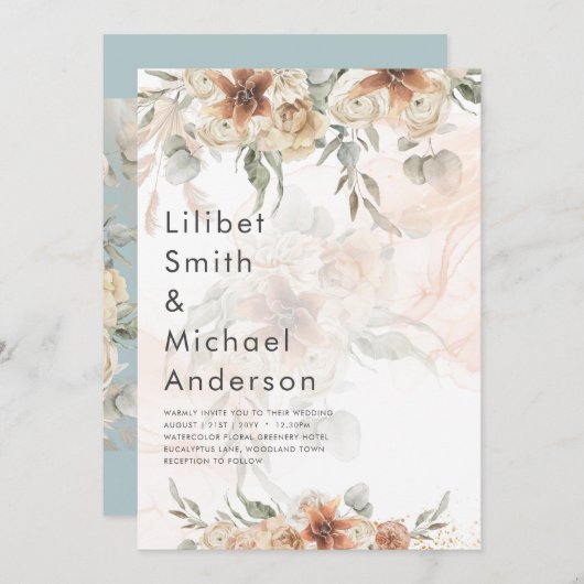 Terracotta Pampagras BOHO Bruiloft Kaart (Voorkant / Achterkant)