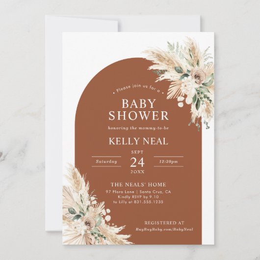 Terracotta Pampas Baby shower en herbe Invitation (Devant)