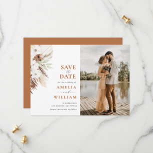 terracotta pampas floral bruiloft Save the Date