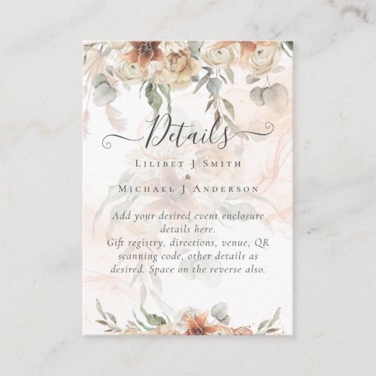 Terracotta Pampas Gras BOHO Bruiloft Informatiekaartje (Voorkant)