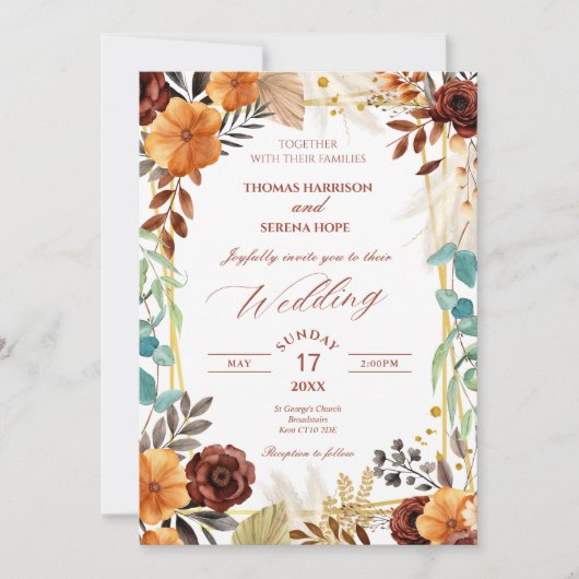 Terracotta Pampas Grass Boho Roest Bruiloft Kaart (Voorkant)