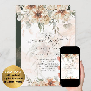 Terracotta Pampas Grass BOHO Wedding Kaart